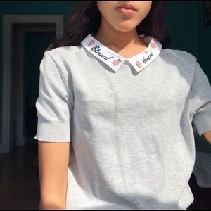 H&M Gray Collared Embroidered Dreamer Rose Top